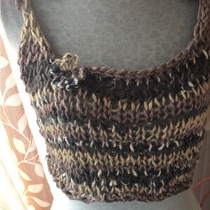Chunky Hand-Knit Cropped Tank Top in Multitone Neutrals